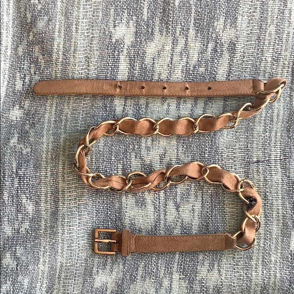 Tan suede & gold chain belt